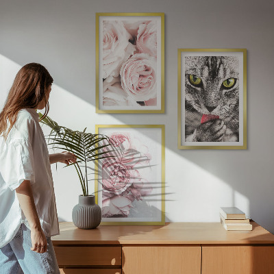 Billedvæg inspiration Kat i lyserøde blomster