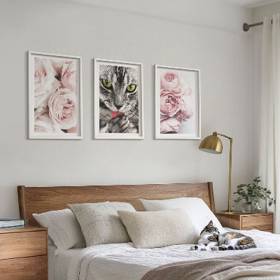 Billedvæg inspiration Kat i lyserøde blomster
