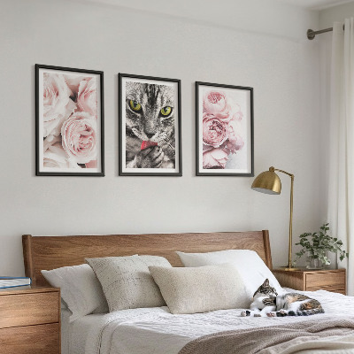 Billedvæg inspiration Kat i lyserøde blomster