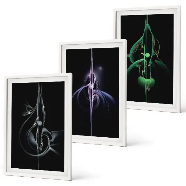 Triptykon med abstrakte sorte farvemønstre triptykon med ramme