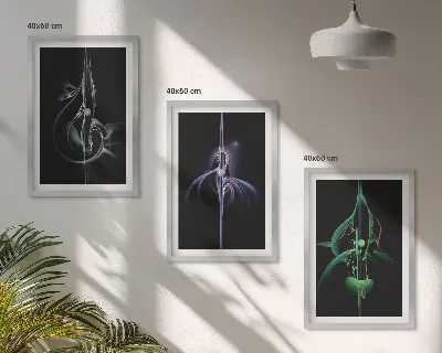 Triptykon med abstrakte sorte farvemønstre triptykon med ramme