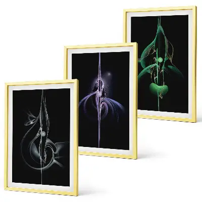 Triptykon med abstrakte sorte farvemønstre triptykon med ramme