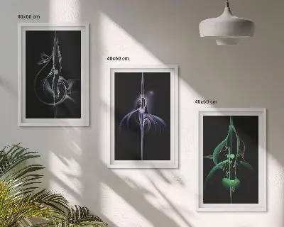 Triptykon med abstrakte sorte farvemønstre triptykon med ramme