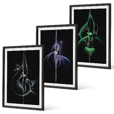 Triptykon med abstrakte sorte farvemønstre triptykon med ramme