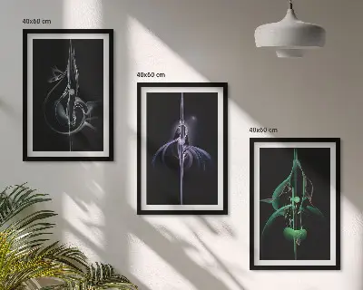 Triptykon med abstrakte sorte farvemønstre triptykon med ramme