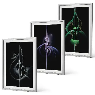 Triptykon med abstrakte sorte farvemønstre triptykon med ramme