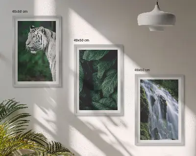 Billedvæg med hvid tiger og vandfald inspiration til din indretning