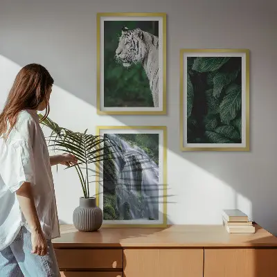 Billedvæg med hvid tiger og vandfald inspiration til din indretning