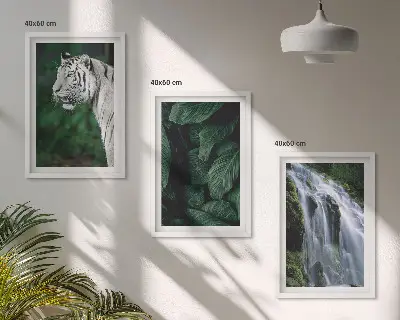 Billedvæg med hvid tiger og vandfald inspiration til din indretning