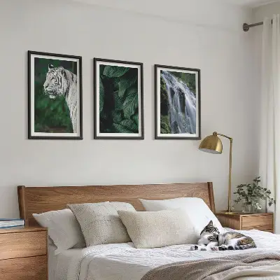 Billedvæg med hvid tiger og vandfald inspiration til din indretning