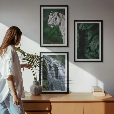 Billedvæg med hvid tiger og vandfald inspiration til din indretning