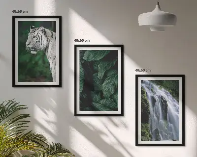 Billedvæg med hvid tiger og vandfald inspiration til din indretning