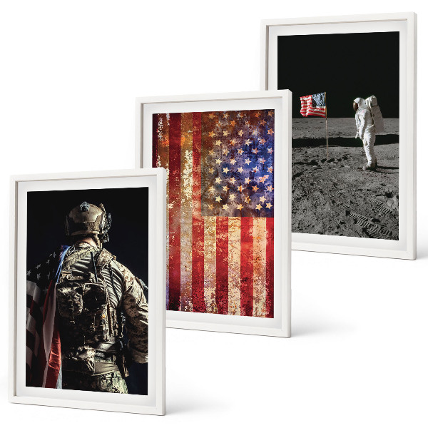 Triptykon billeder med ramme Amerikanske symboler USA flag