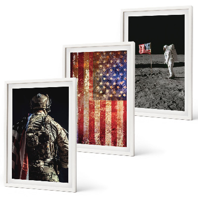 Triptykon billeder med ramme Amerikanske symboler USA flag