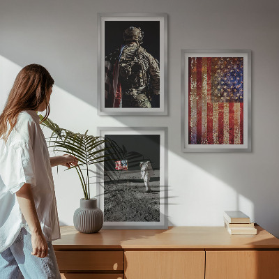 Triptykon billeder med ramme Amerikanske symboler USA flag