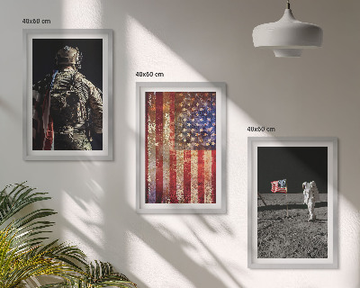Triptykon billeder med ramme Amerikanske symboler USA flag