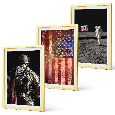 Triptykon billeder med ramme Amerikanske symboler USA flag