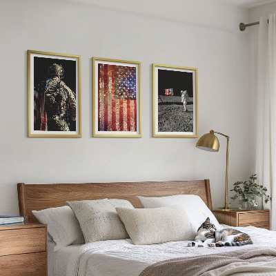 Triptykon billeder med ramme Amerikanske symboler USA flag