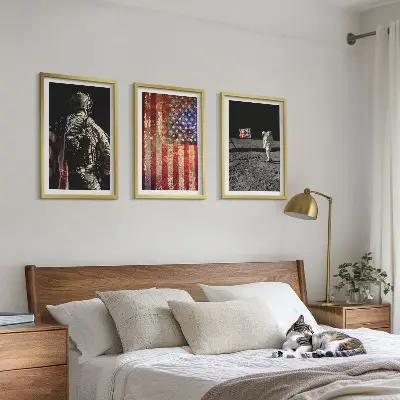 Triptykon med amerikanske flag-motiver billeder leveret med ramme