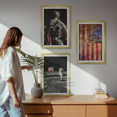 Triptykon billeder med ramme Amerikanske symboler USA flag