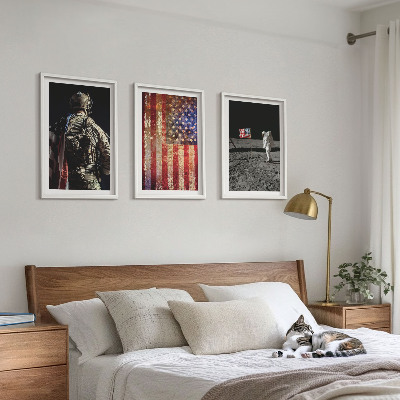 Triptykon billeder med ramme Amerikanske symboler USA flag