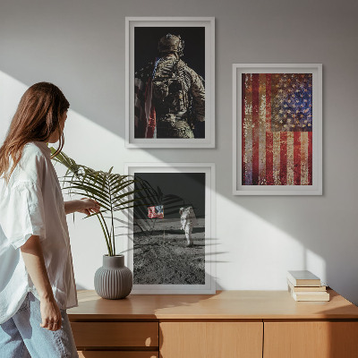 Triptykon billeder med ramme Amerikanske symboler USA flag
