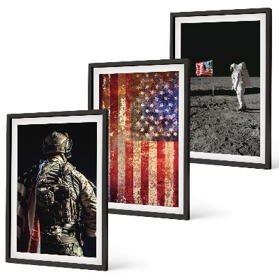 Triptykon billeder med ramme Amerikanske symboler USA flag