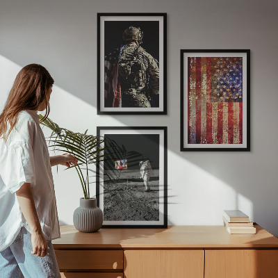 Triptykon billeder med ramme Amerikanske symboler USA flag