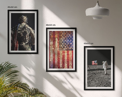 Triptykon billeder med ramme Amerikanske symboler USA flag