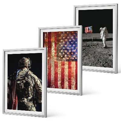 Triptykon billeder med ramme Amerikanske symboler USA flag
