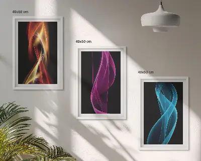 Billedsæt til soveværelset med neonbølgede linjer på mørk baggrund