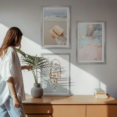 Abstrakt havbillede i boho-stil med ramme