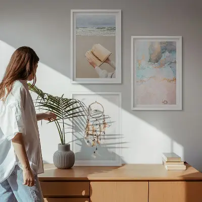 Abstrakt havbillede i boho-stil med ramme