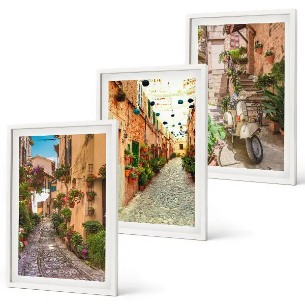 Billedvæg med inspiration gader, blomster og italiensk atmosfære