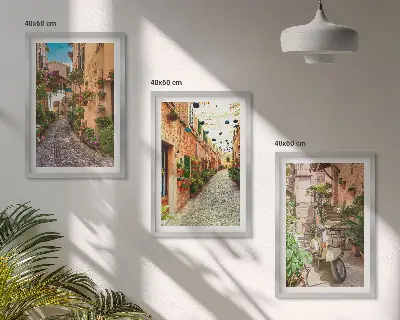 Billedvæg med inspiration gader, blomster og italiensk atmosfære