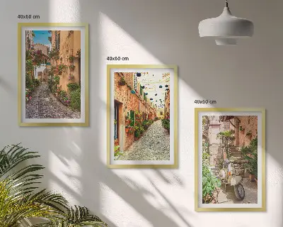 Billedvæg med inspiration gader, blomster og italiensk atmosfære