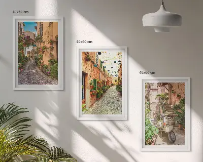 Billedvæg med inspiration gader, blomster og italiensk atmosfære