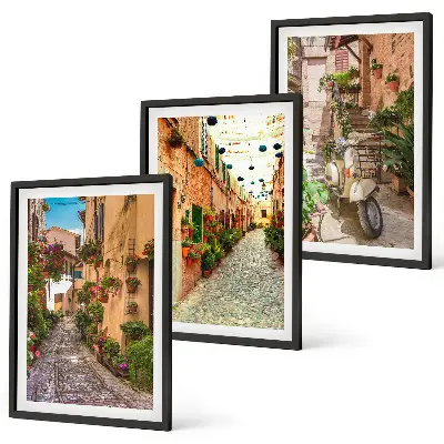 Billedvæg med inspiration gader, blomster og italiensk atmosfære