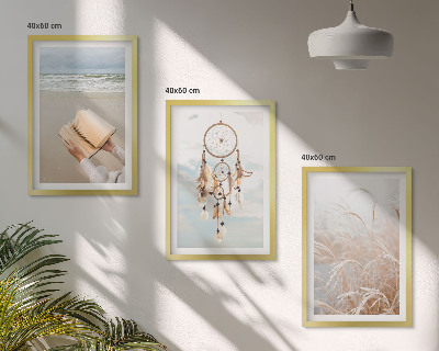 Triptykon billeder med ramme Fredelige sommerlige boho-landskaber