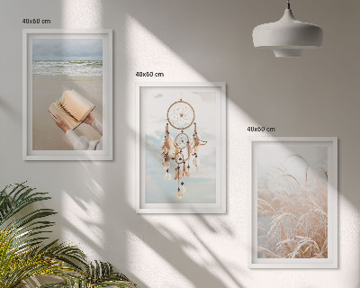 Triptykon billeder med ramme Fredelige sommerlige boho-landskaber