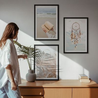 Triptykon billeder med ramme Fredelige sommerlige boho-landskaber