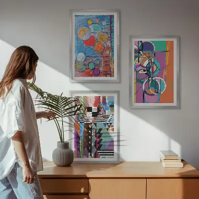 Billedvæg inspiration farverigt abstrakt motiv med geometriske cirkler