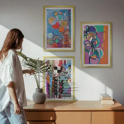 Billedvæg inspiration farverigt abstrakt motiv med geometriske cirkler