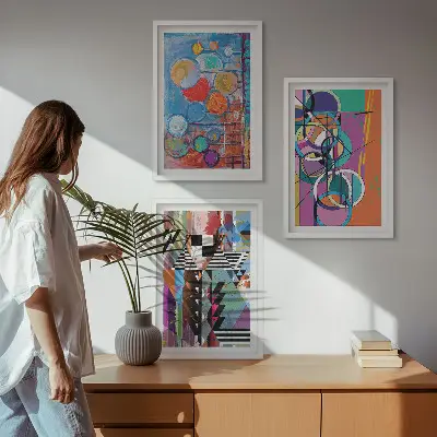 Billedvæg inspiration farverigt abstrakt motiv med geometriske cirkler