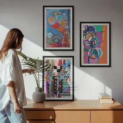 Billedvæg inspiration farverigt abstrakt motiv med geometriske cirkler