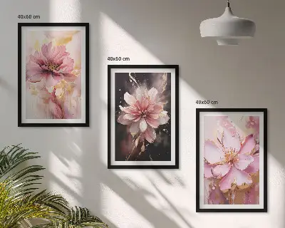 Billedsæt til soveværelset med blomsterkompositioner af roser og hvide blomster