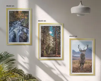 Billedsæt til soveværelset med motiv af vandfald, skov, bjerge og hjorte i naturen