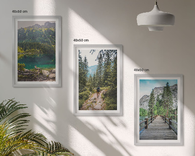 Triptykon billeder med ramme Bjerge, søer, skove, stier