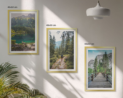 Triptykon billeder med ramme Bjerge, søer, skove, stier