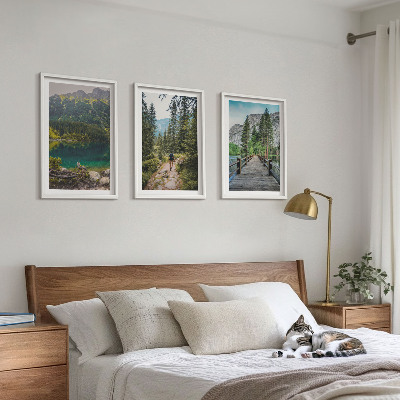 Triptykon billeder med ramme Bjerge, søer, skove, stier